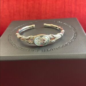 Silver and Gold Cuff Bracelet with Blue Gem